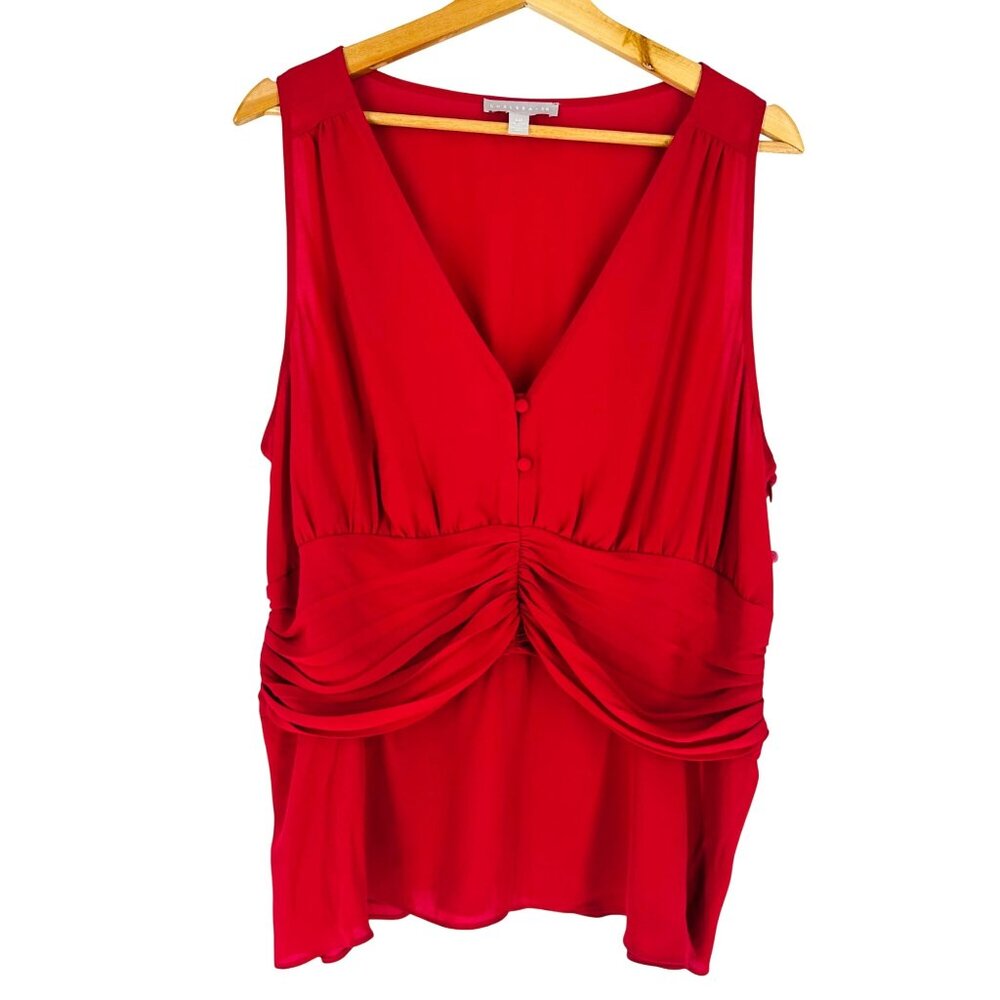 Chelsea 28 Dark Pink V-Neck Sleeveless Button Front Ruched Zip Peplum Blouse XXL - Picture 1 of 8